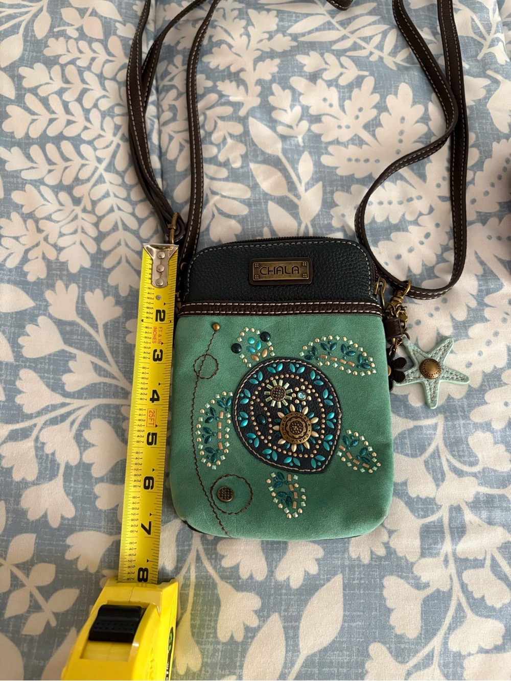Chala Teal Green Beaded Turtle Crossbody Bag